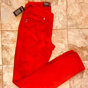 Silver skinny leg red jeans